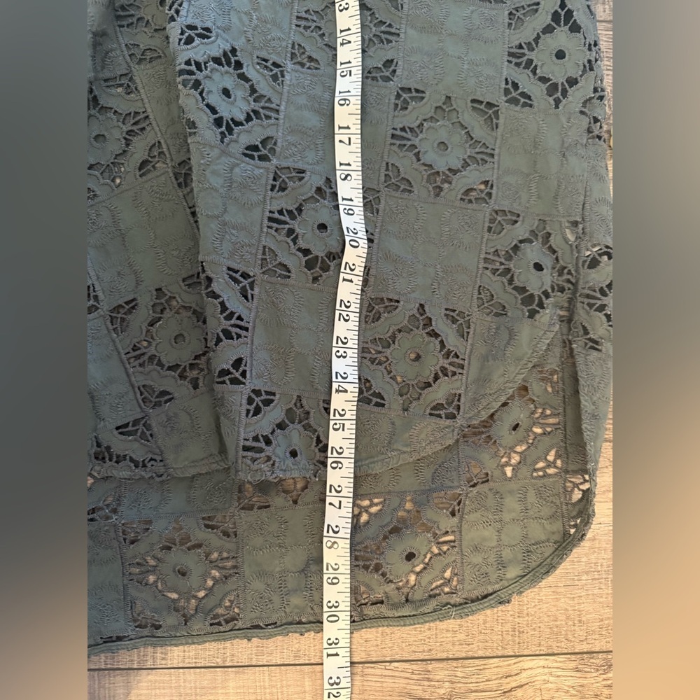 Zara Open Work Embroidered Tunic Blouse Large Khaki Green - Picture 6 of 7